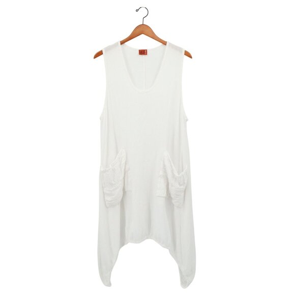 Oh My Gauze! Brad Vest Cotton White Sleeveless Asymmetrical Lagenlook Tunic O/S - Picture 2 of 6